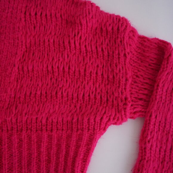 Urban Outfitters Hot Pink Chunky Knit Cardigan Bubble Sleeve Bold Barbie XS - Picture 5 of 9